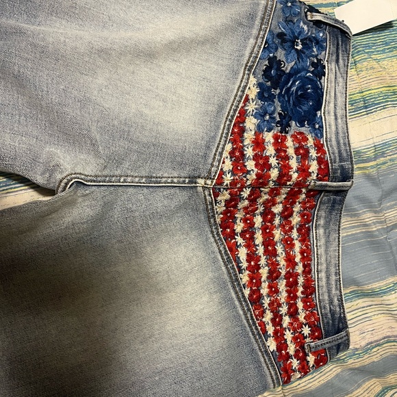 DRIFTWOOD Light Blue Flare Jeans with Red and Blue Trim - Picture 4 of 4